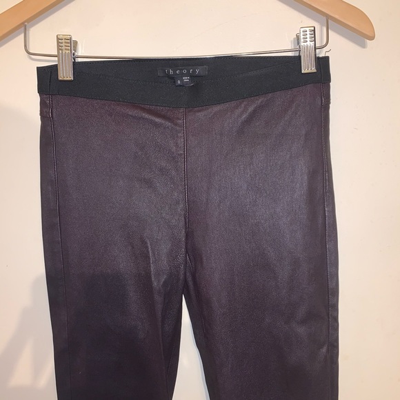 Theory 100% Leather Pants Lambskin Skinny Leggings, Purple - Picture 5 of 10